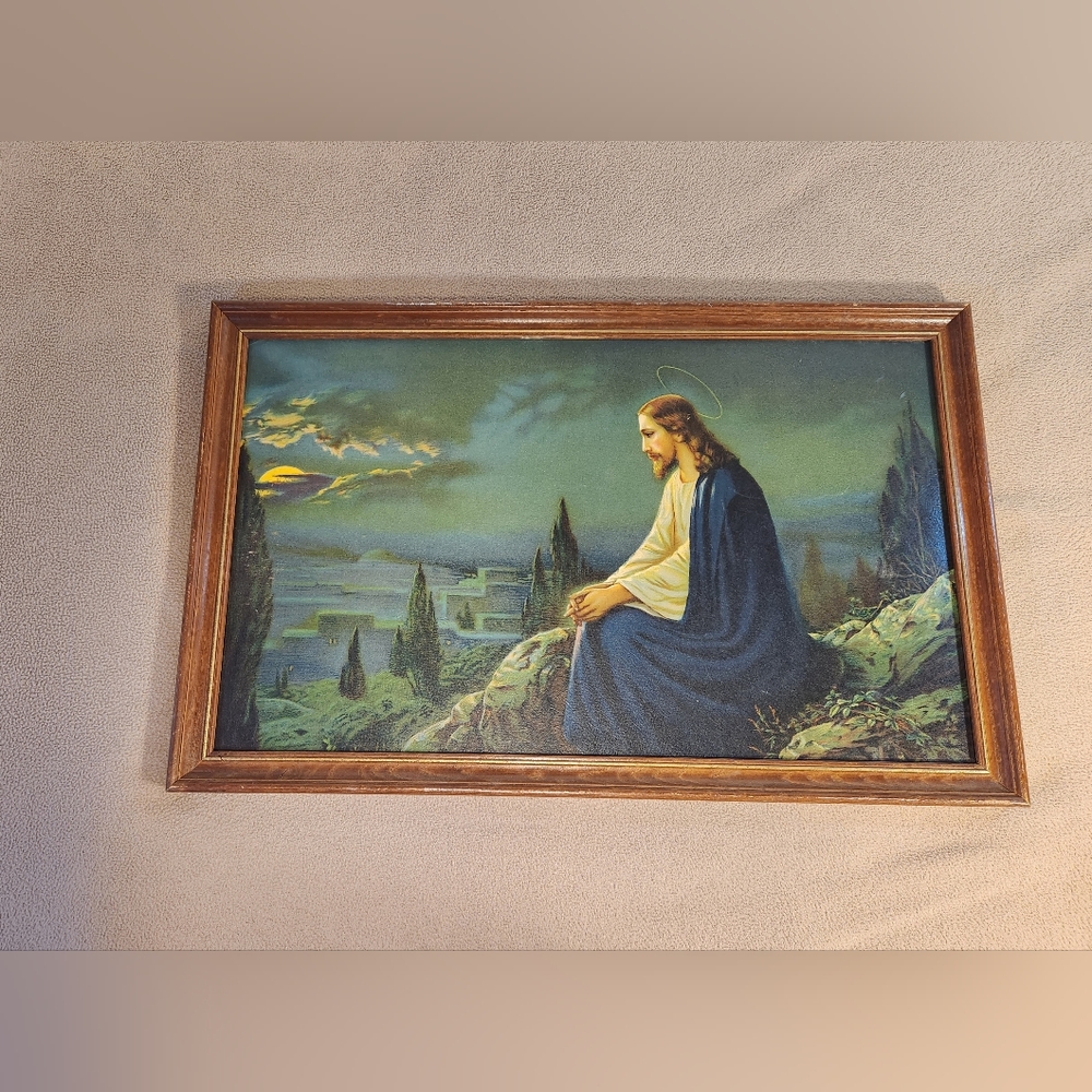 VTG Jesus Christ Mount of Olives Untersberger Litho Print antique